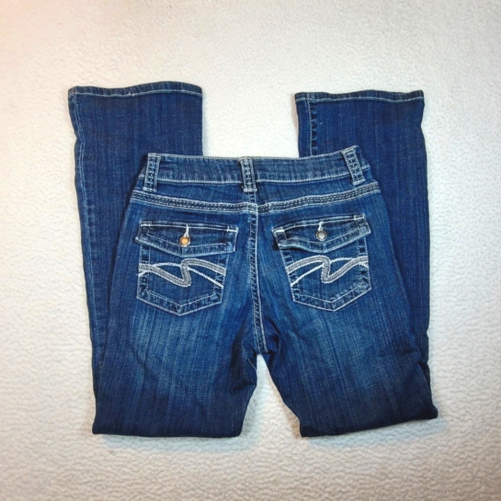 LEE Womens Slender Secret Blue Jeans Size 8 P Embroidery Stretch Lower on Waist